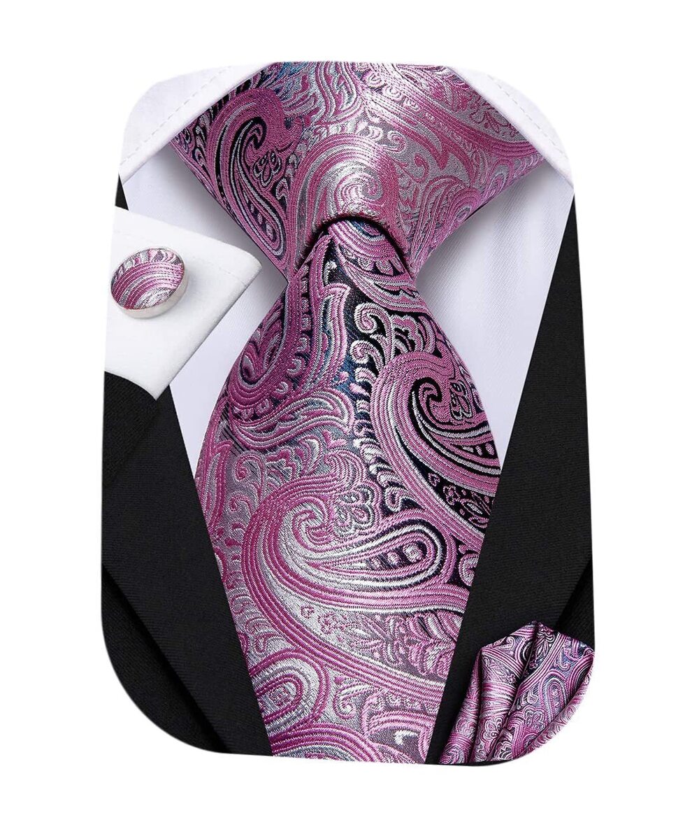 4002 Silk Paisley Ties Necktie Pocket Square Cufflinks Set Foral Tie Sets